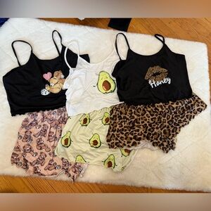 SHEIN Avocado and Animal Print Sleepwear Set 6 pieces, 3 sets